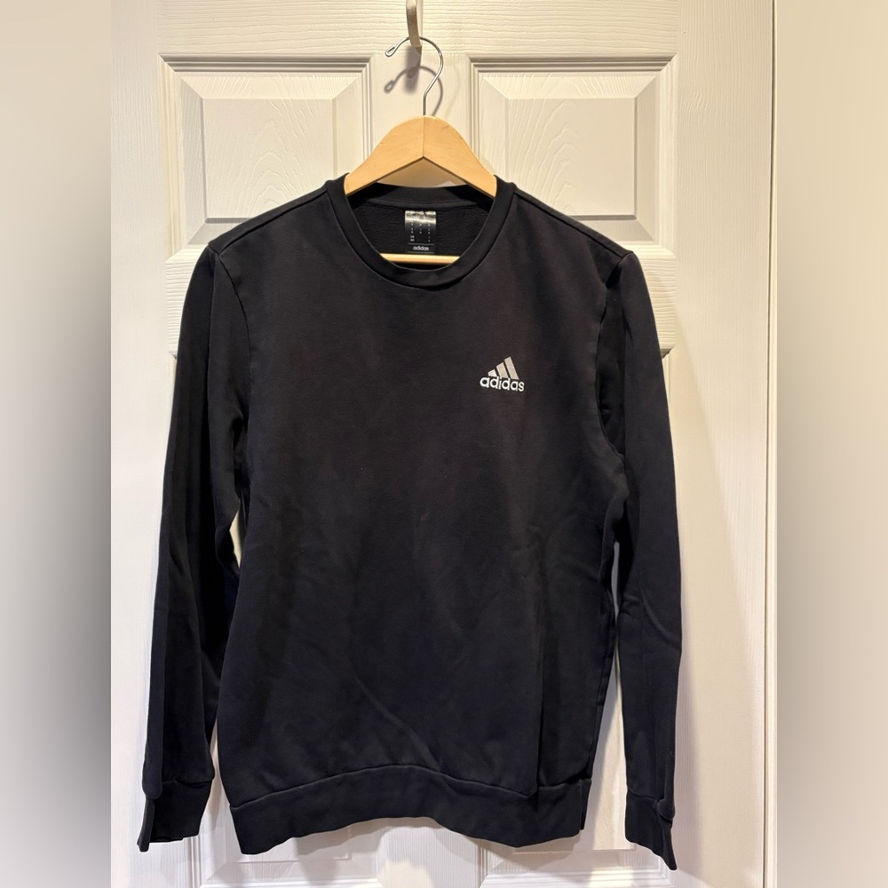 adidas Black Long-Sleeve Crewneck with White Logo